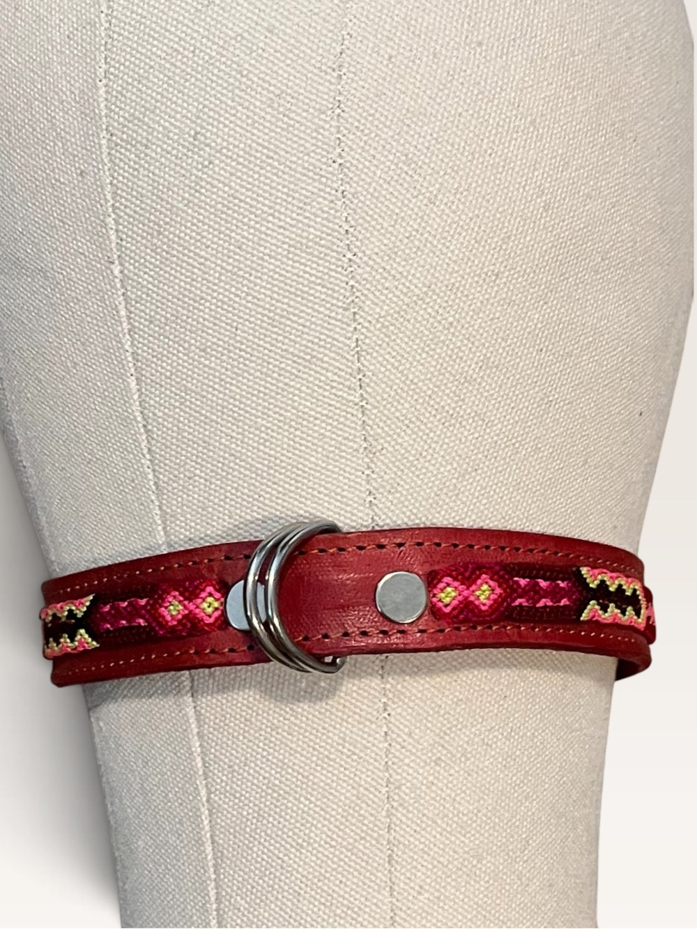 Handmade Mexican Leather Dog Collar - Woven Macrame Aztec Geometric Design 21”